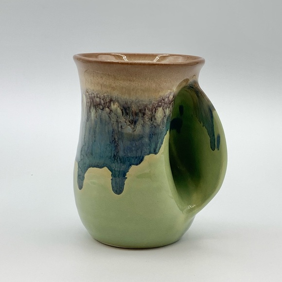 Neher Art Pottery Right Handwarmer Mug Green Blue Drip Glaze Clay In Motion 2016 - Picture 2 of 12